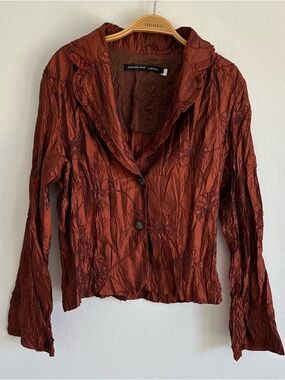 Vintage Donna Gay Blouse Jacket Fairy Floral Embroidered Rust Brown Whimsigoth